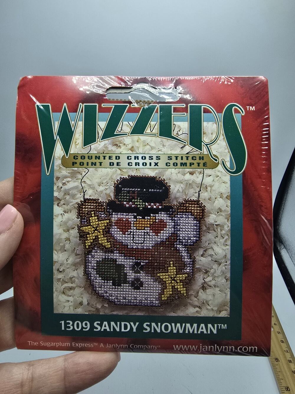 Wizzers Counted Cross Stitch Sandy Snowman Janlynn Chirstmas tree Ornament craft